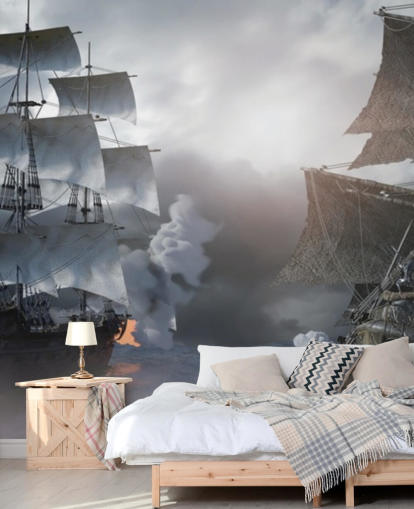 bateaux pirates luttant dans la mer fond d'écran