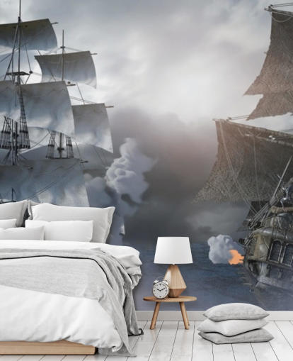pirate ships battling in sea wallpaper