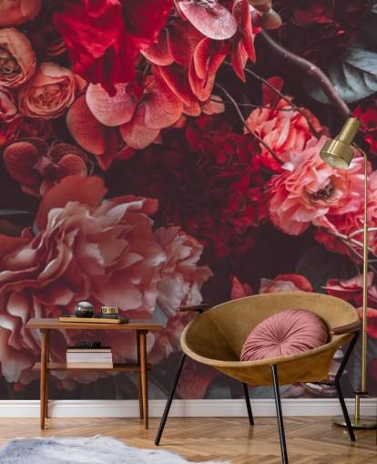dark floral wallpaper with pink hues