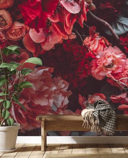 dark floral wallpaper with pink hues