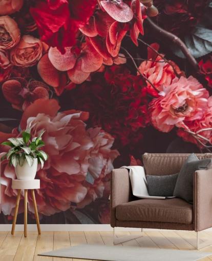 papier peint floral foncé avec des reflets roses