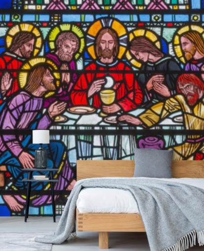 Jesus e os discípulos na última ceia vitral papel de parede