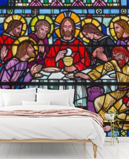 Jesus og disiplene på siste kveldsmat Glassmaleri