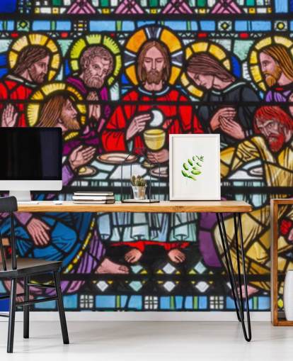 Jesus and The Disciples at the Last Supper Stained Glass Window Wallpaper