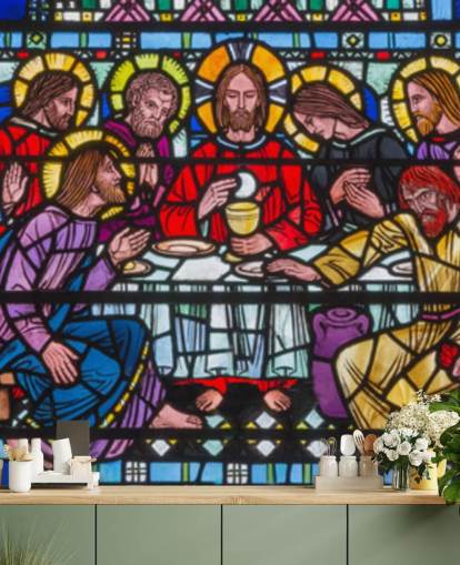 Jesus og disiplene på siste kveldsmat Glassmaleri