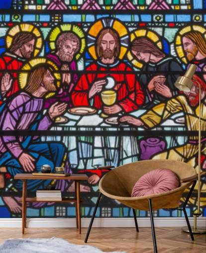 Papier peint vitrail Jésus et les Disciples à la dernière Cène