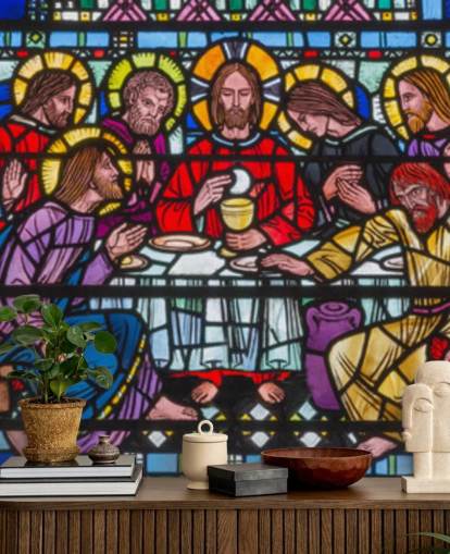 Jesus and The Disciples at the Last Supper Stained Glass Window Wallpaper