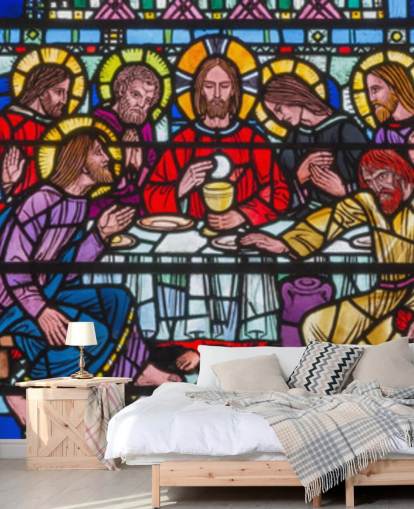 Jesus and The Disciples at the Last Supper Stained Glass Window Wallpaper
