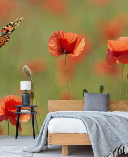 Butterfly and Poppies Wall Mural