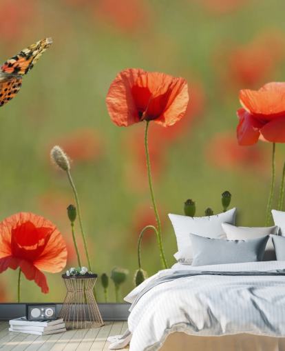 Schmetterling und Mohnblumen Fototapete Schmetterling und Mohnblumen Fototapete