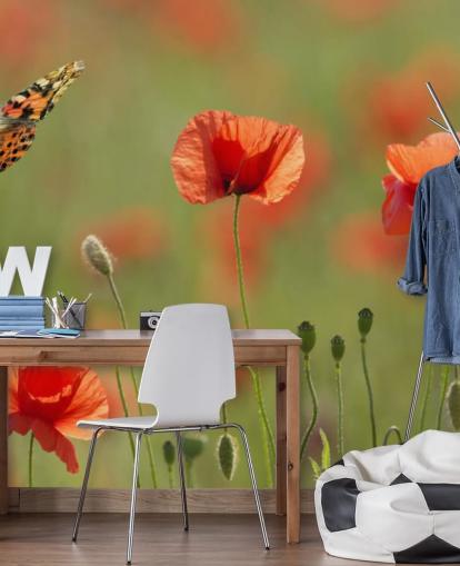 Butterfly and Poppies Wall Mural Butterfly and Poppies Wall Mural