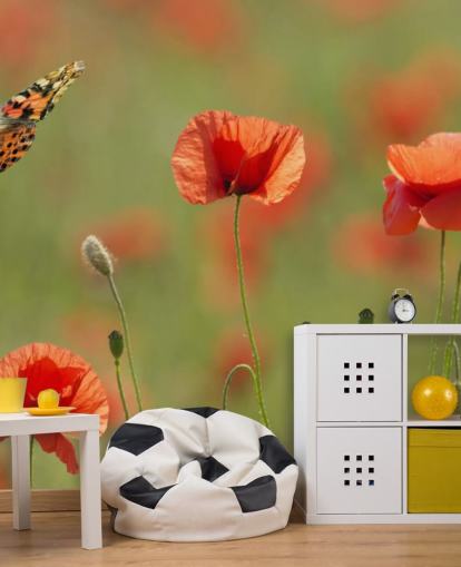 Butterfly and Poppies Wall Mural