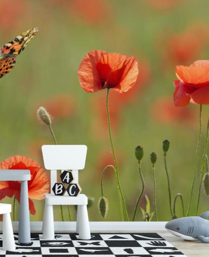 Décoration murale Papillons et coquelicots