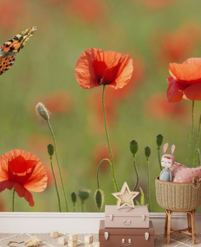 Butterfly and Poppies Wall Mural Butterfly and Poppies Wall Mural
