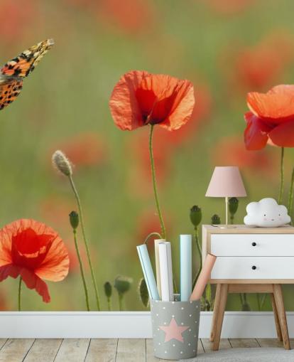 Butterfly and Poppies Wall Mural Butterfly and Poppies Wall Mural