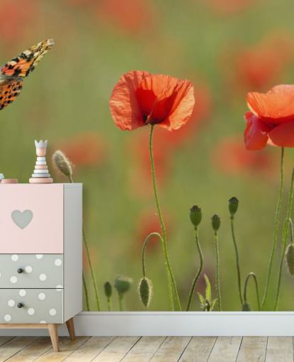 Butterfly and Poppies Wall Mural