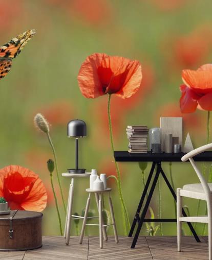 Butterfly and Poppies Wall Mural