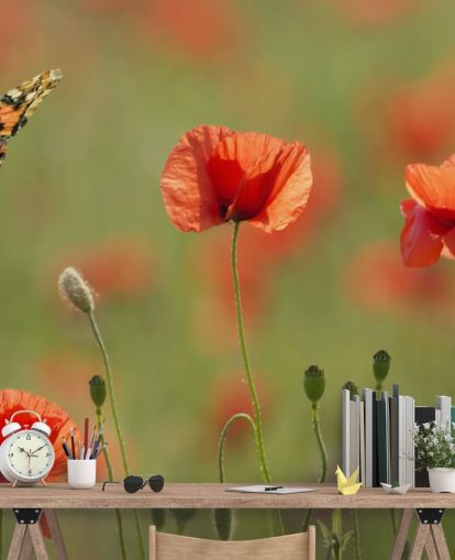 Butterfly and Poppies Wall Mural Butterfly and Poppies Wall Mural