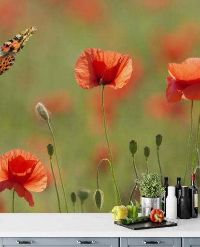 Butterfly and Poppies Wall Mural