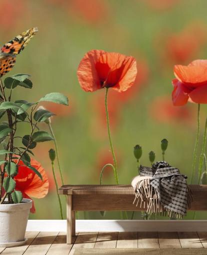 Butterfly and Poppies Wall Mural