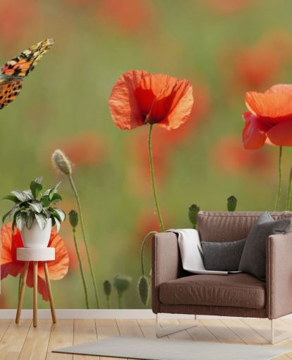 Butterfly and Poppies Wall Mural Butterfly and Poppies Wall Mural