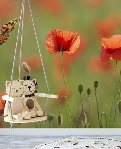 Decorazione murale con farfalle e papaveri Decorazione murale con farfalle e papaveri
