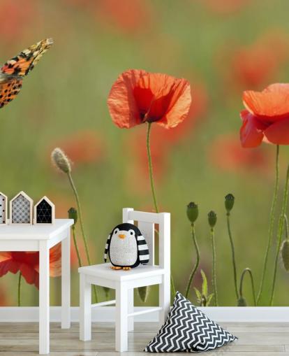 Schmetterling und Mohnblumen Fototapete