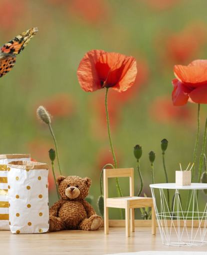 Schmetterling und Mohnblumen Fototapete Schmetterling und Mohnblumen Fototapete