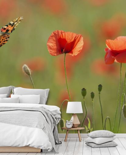 Butterfly and Poppies Wall Mural Butterfly and Poppies Wall Mural