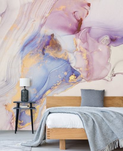 roze en gouden marmeren behangmuurschildering op maat genaamd Dreamy Pastel and Gold voor keukens