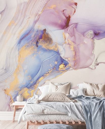 rosa och guld anpassad marmor tapetväggmålning kallad Dreamy Pastel och Gold för kök