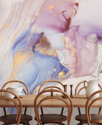 rosa och guld anpassad marmor tapetväggmålning kallad Dreamy Pastel och Gold för kök