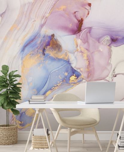 pink and gold custom marble wallpaper mural called Dreamy Pastel and Gold for kitchens