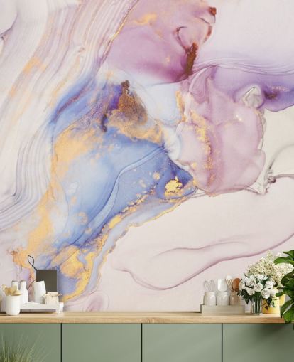 carta da parati murale personalizzata in marmo rosa e oro chiamata Dreamy Pastel and Gold per cucine