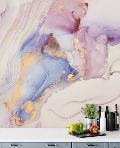 pink and gold custom marble wallpaper mural called Dreamy Pastel and Gold for kitchens
