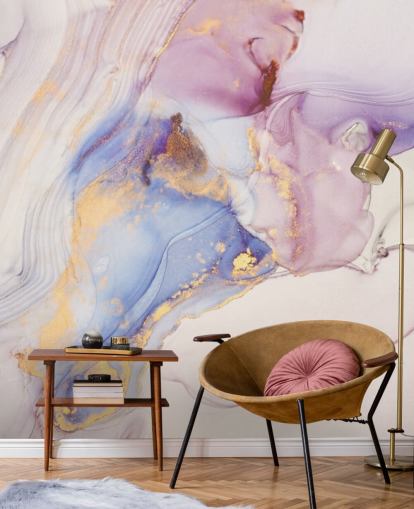 pink and gold custom marble wallpaper mural called Dreamy Pastel and Gold for kitchens