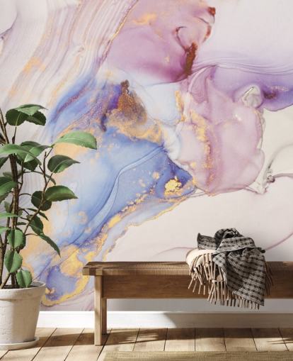 pink and gold custom marble wallpaper mural called Dreamy Pastel and Gold for kitchens