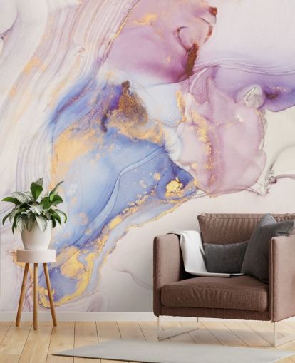 rosa och guld anpassad marmor tapetväggmålning kallad Dreamy Pastel och Gold för kök