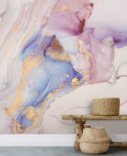 roze en gouden marmeren behangmuurschildering op maat genaamd Dreamy Pastel and Gold voor keukens