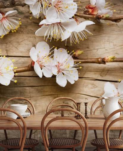 Japanische Blüte auf Holz gelegt Fototapete