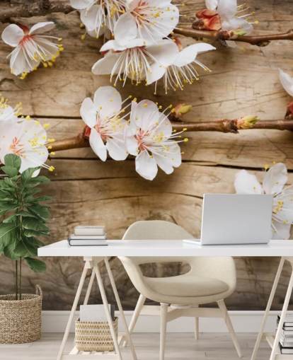 Japanese Blossom Laid on Wood Mural