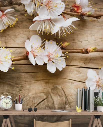 Japanese Blossom Laid on Wood Mural Japanese Blossom Laid on Wood Mural