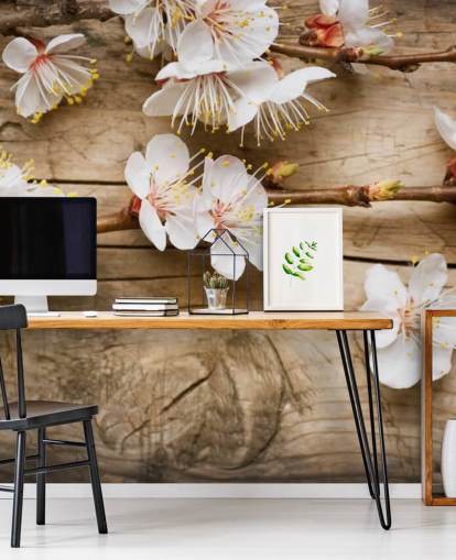 Japanese Blossom Laid on Wood Mural Japanese Blossom Laid on Wood Mural