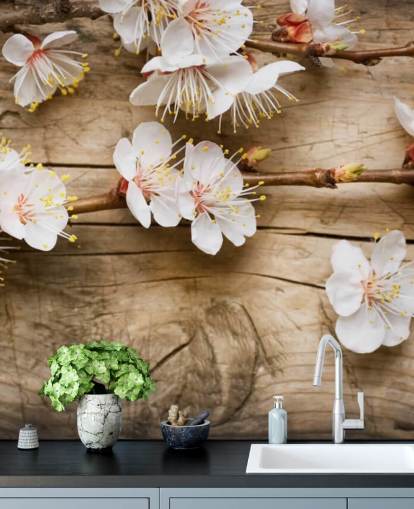 Mural Flor japonesa sobre madera Mural Flor japonesa sobre madera