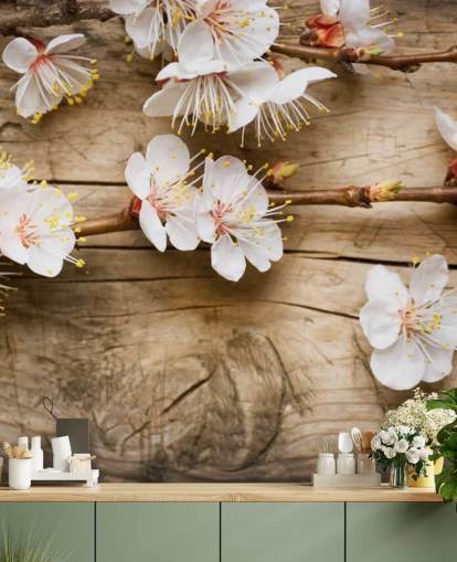 Japanese Blossom Laid on Wood Mural