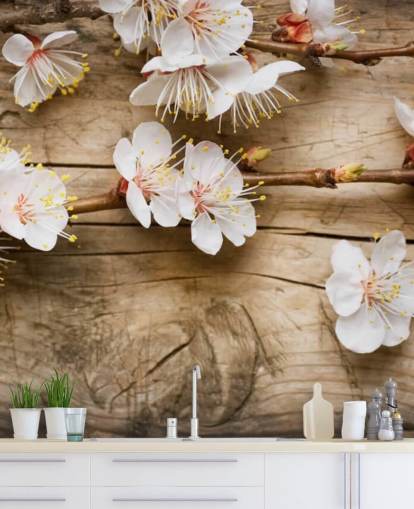 Japansk Blossom Lagt på Træ Mural