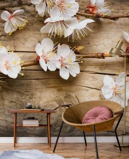 Japanese Blossom Laid on Wood Mural Japanese Blossom Laid on Wood Mural