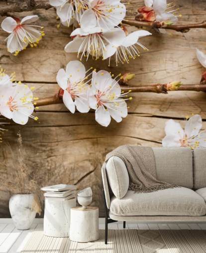 Japanese Blossom Laid on Wood Mural