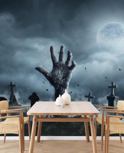 Zombie Hand Rising Out Of A Graveyard In Spooky Night wallpaper Zombie Hand Rising Out Of A Graveyard In Spooky Night wallpaper