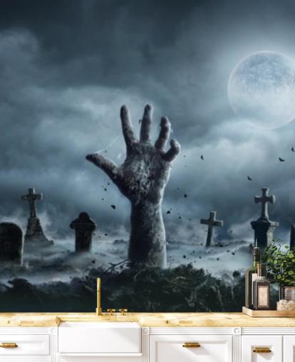 Fondo de pantalla de Zombie Hand Rising Out Of A Graveyard In Spooky Night